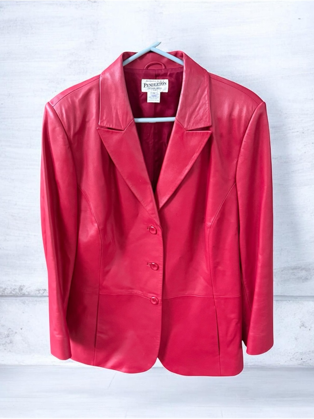 Vtg Pendleton Red Leather Blazer Jacket 3 Button Pockets Womens 1X